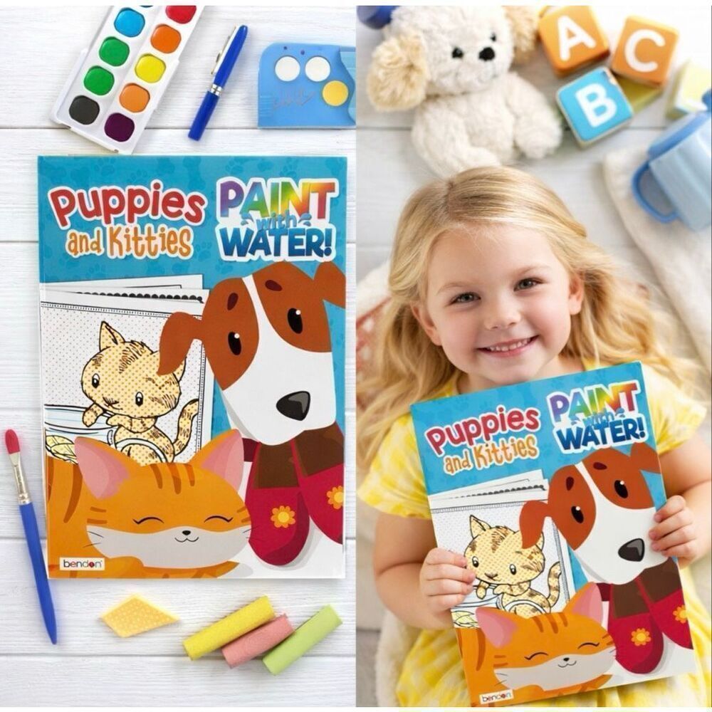 Bendon Puppies and Kitties Paint with Water Kids Mess-Free Coloring Book Fun New